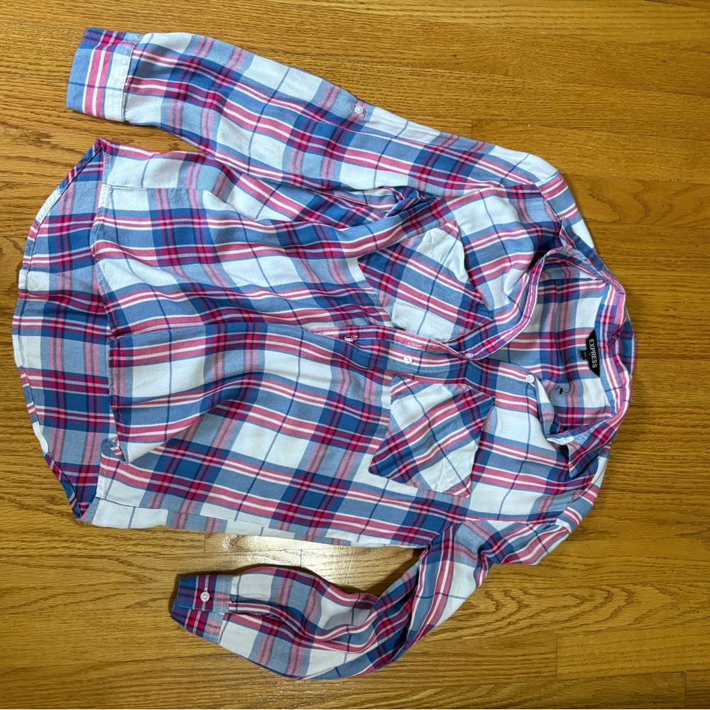Express Blue and Pinky red Plaid Button Down Shirt
